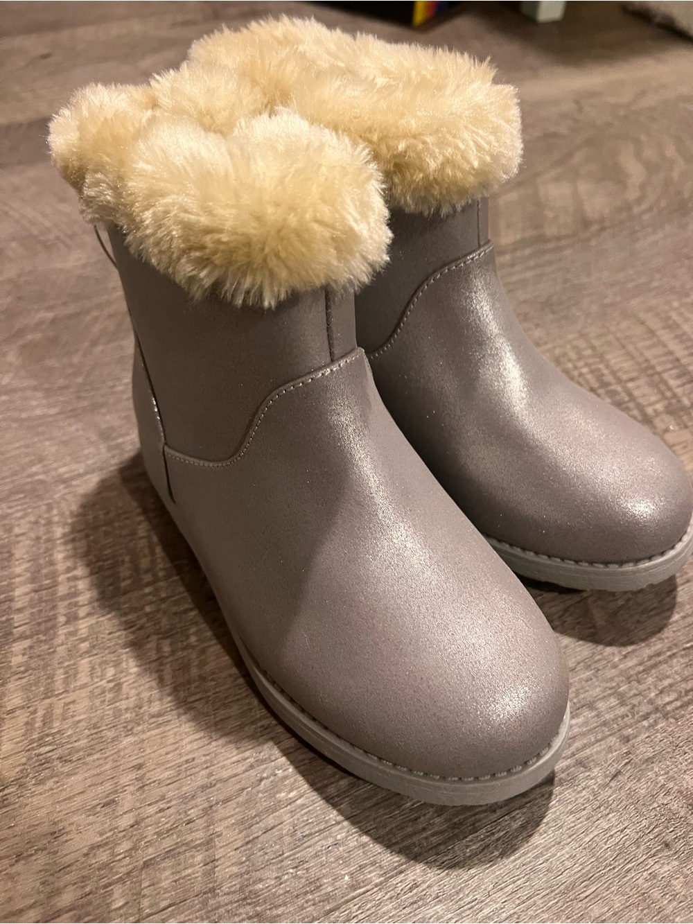 Cat & Jack Taupe Kids Faux-Fur Cuff Boots